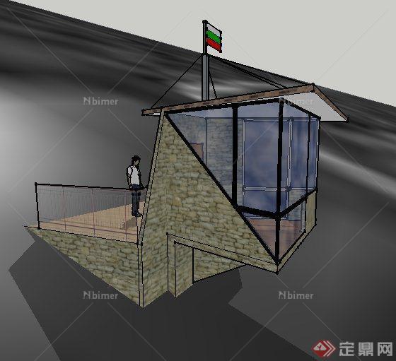 山坡观景小屋建筑设计su模型