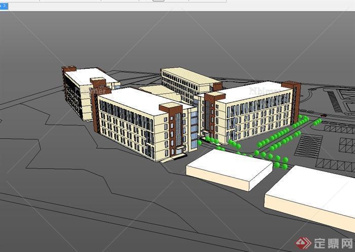 现代风格多栋多层办公楼设计SU模型[原创]