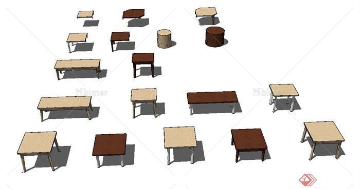 室内多把木质坐凳设计SU模型[原创]