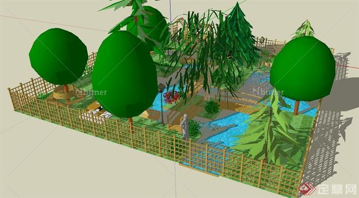 某园林景观矩形小花园景观设计SU模型