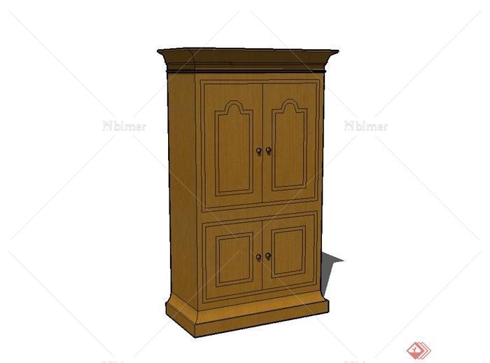 某现代室内棕色木柜设计su模型