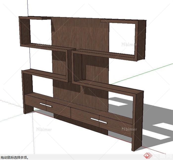 某室内木质书架设计SU模型