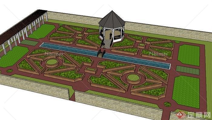 某欧式庭院花园设计SU模型参考