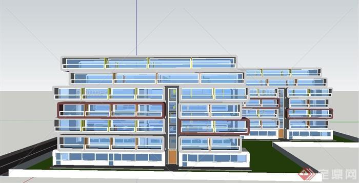 三栋集装箱式办公建筑设计SU模型