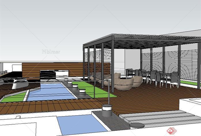 休闲屋顶花园方案SU精致设计模型