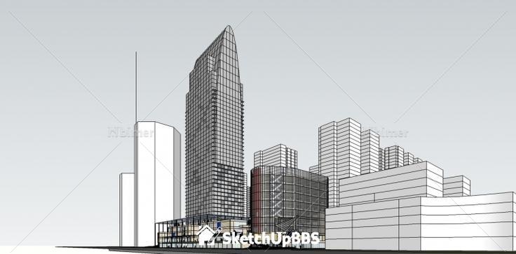 分享一套现代风格的综合体建筑模型，附SketchUp