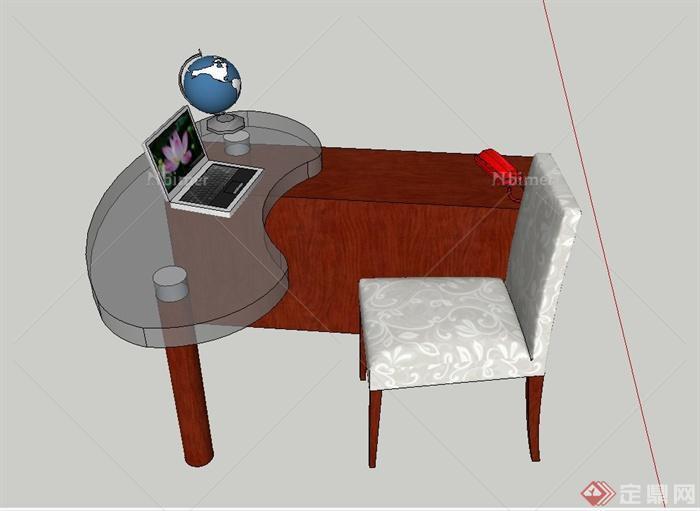 现代室内办公桌组合设计SU模型