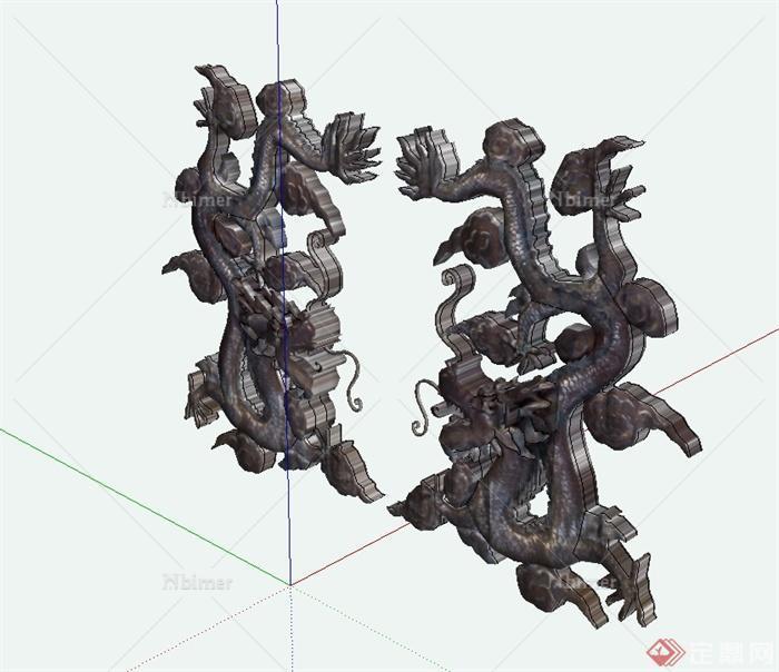 古典中式风格中国龙雕塑设计su模型[原创]