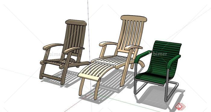 三个户外躺椅椅子设计SU模型