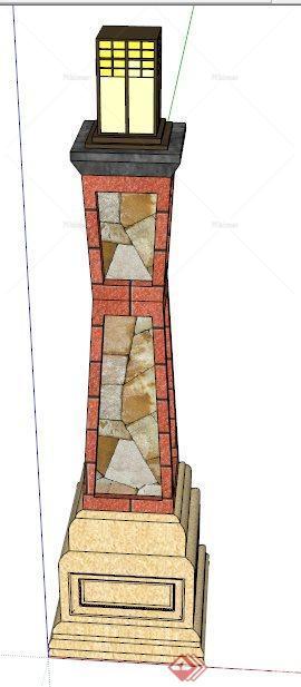 中式风格灯柱景观柱su模型