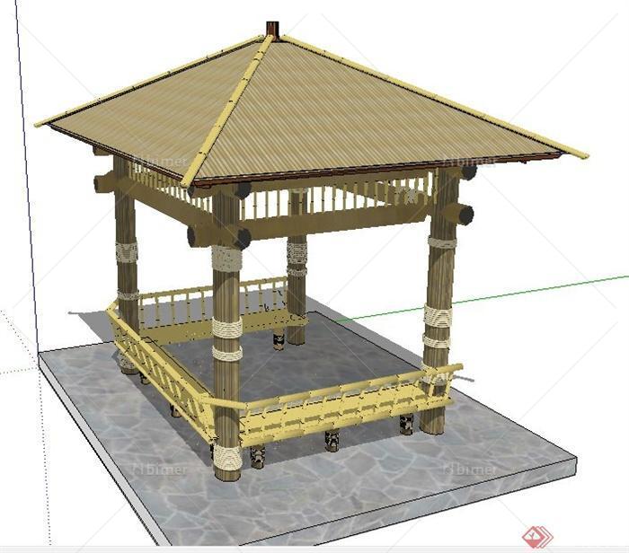 中式风格景观竹亭设计su模型