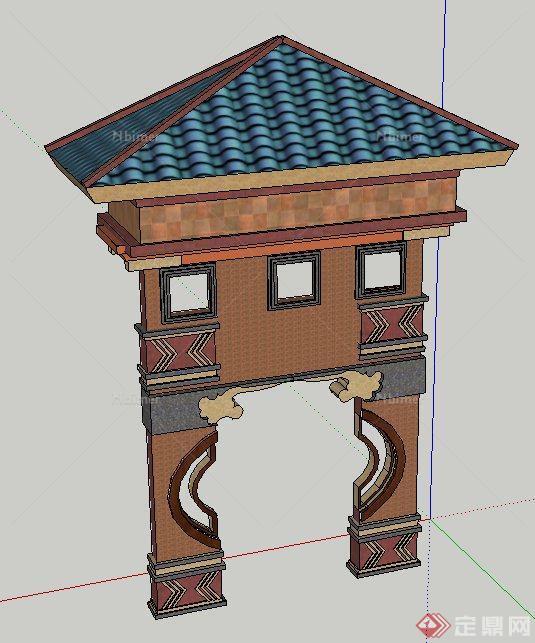 园林景观门楼牌坊设计SU模型