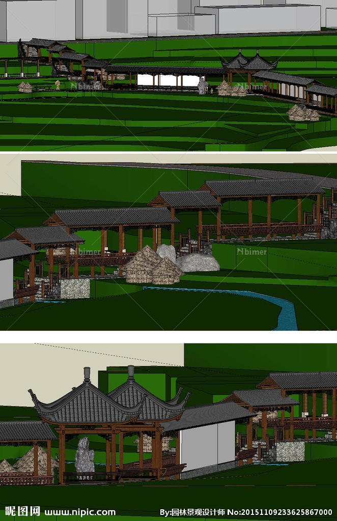 农耕文化长廊景观建筑草图模型图片