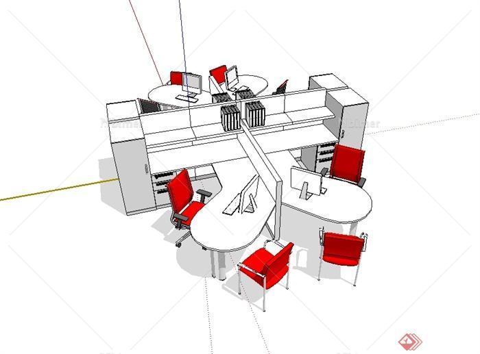 现代风格办公空间电脑桌椅设计su模型[原创]
