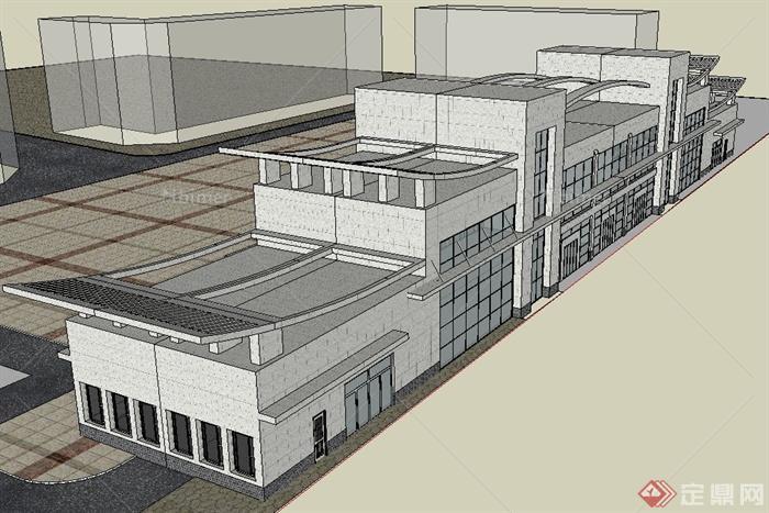 某现代火车站候车厅建筑设计su模型