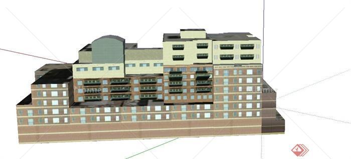 某多层凹凸组合商住房建筑设计SU模型