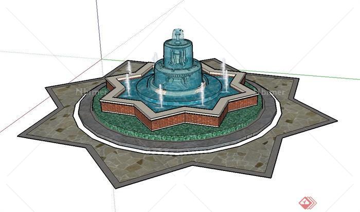 某园林景观节点圆形喷泉设计SU模型