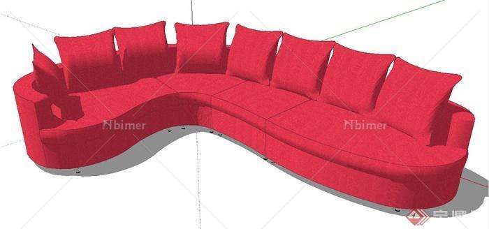 现代风格红色转角沙发su模型
