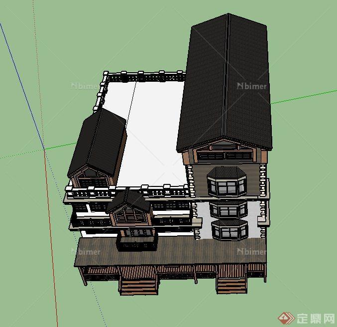 某欧式两排多层商业建筑设计SU模型