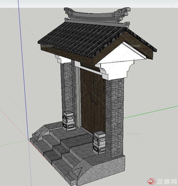 古典中式建筑节点门楼小锤门设计SU模型