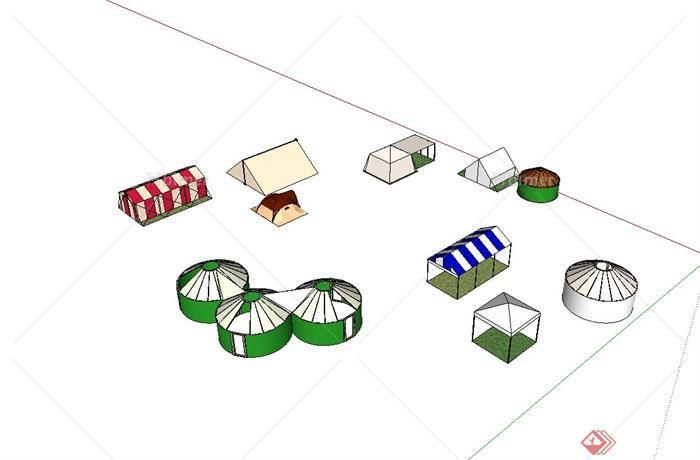 多种不同的野营帐篷设计su模型[原创]