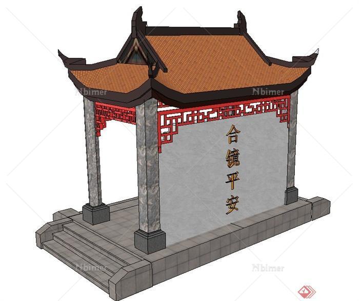 古典中式长方形亭子设计SU模型