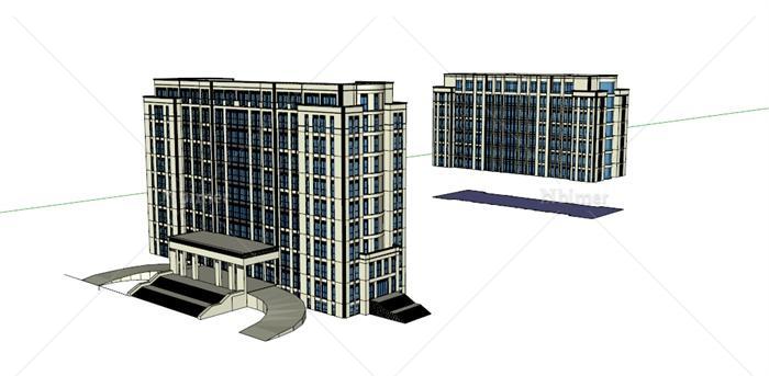 一组简单普通的办公楼建筑设计su模型[原创]