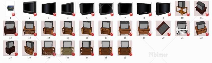 多个电视机、电视机橱柜设计SU模型