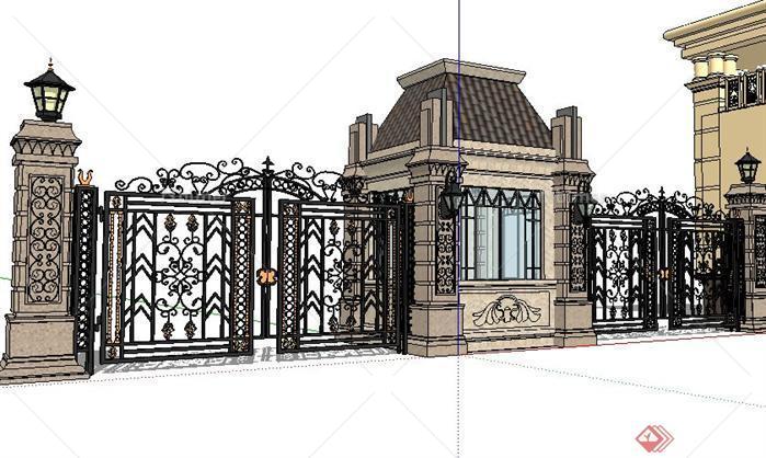 某别墅区欧式风格大门2个SketchUp(SU)3D模型