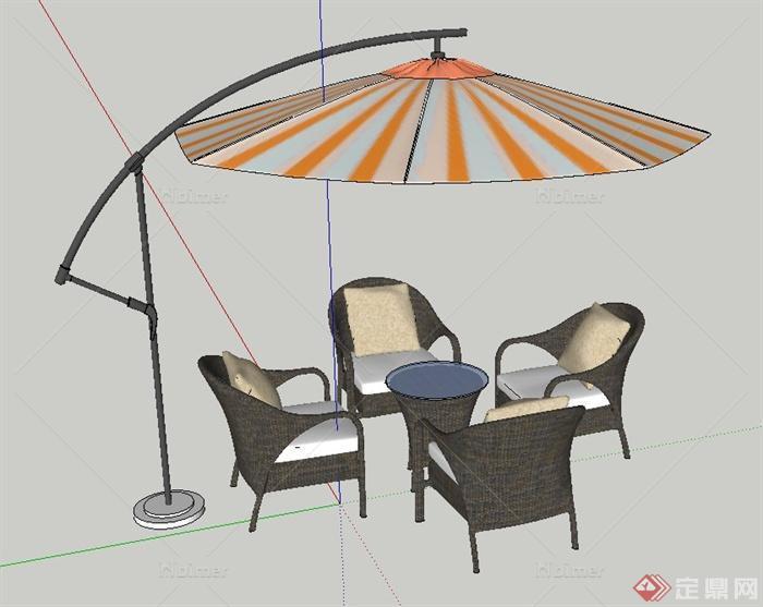 现代室外阳伞与四人桌椅设计SU模型