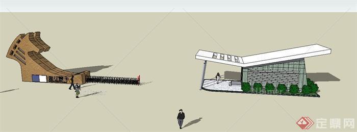 两款现代风格校门su模型[原创]