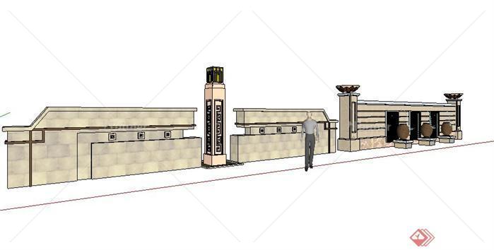 3款欧式小区景观景墙设计SketchUp(SU)3D模型