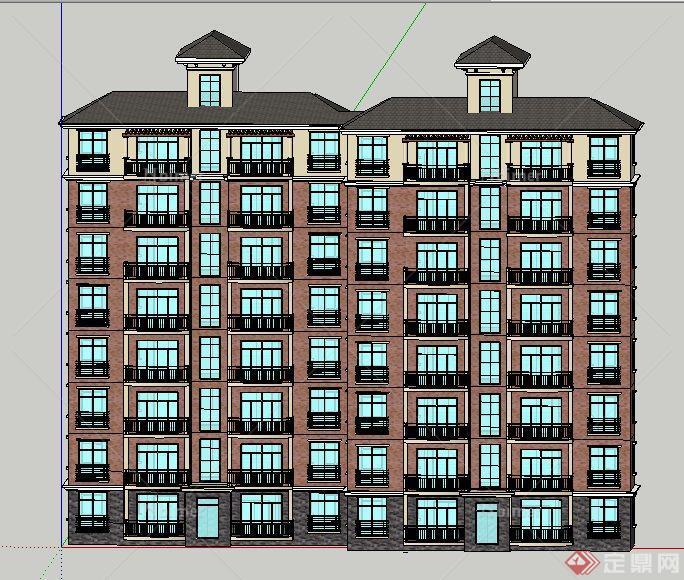 现代拼接8层公寓住宅楼建筑设计su模型