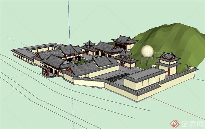 某古典中式风格五台山寺庙建筑设计su模型[原创]