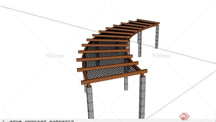 现代木制网状顶廊架设计SU模型