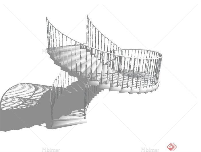 现代风格无材质建筑旋转楼梯设计SU模型[原创]