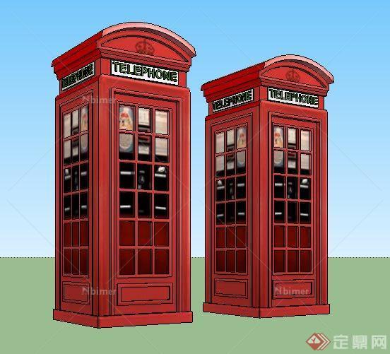两款红色公用电话亭Su模型[原创]