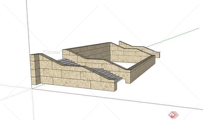 双台阶走廊设计su模型