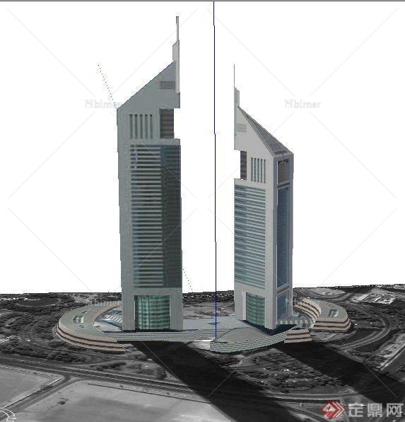 某现代两栋高层信息办公建筑设计SU模型