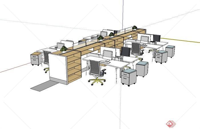 某现代风格详细室内办公桌椅设计su模型[原创]