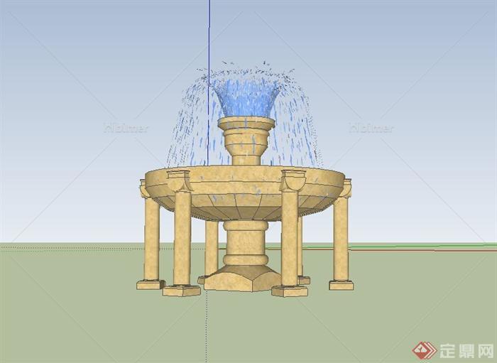 东南亚喷泉水钵设计su模型[原创]
