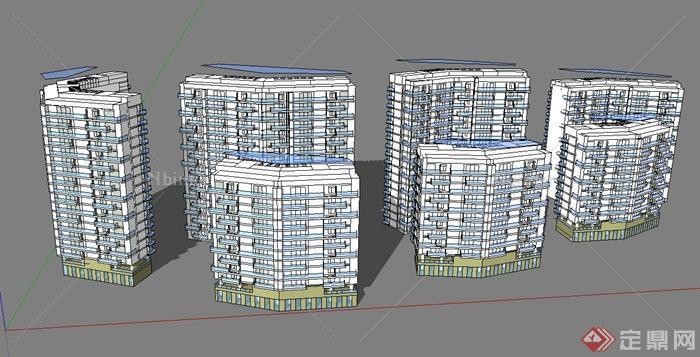 某高层折线住宅建筑设计su模型