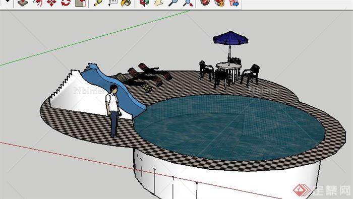 简约圆形泳池设计su模型[原创]