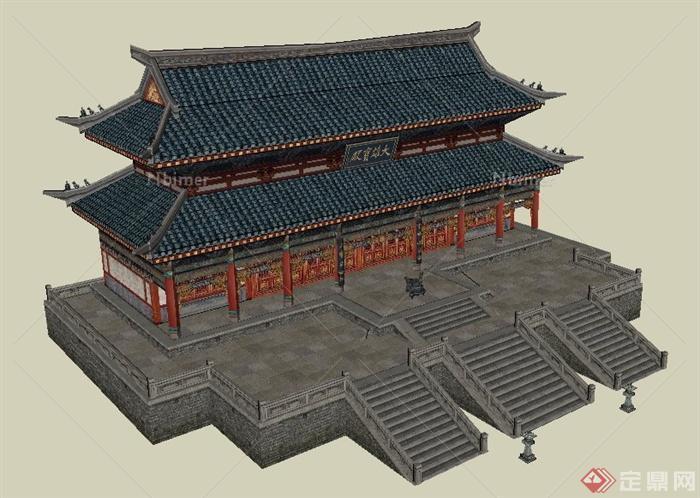 某中式佛教寺院大雄宝殿建筑设计su模型