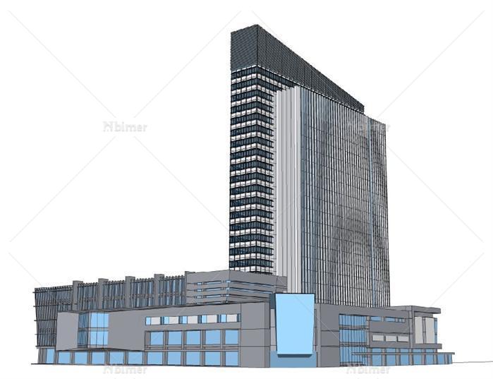 内蒙古某现代风格办公大楼建筑设计方案+SU模型[