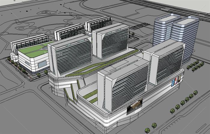 城市购物中心 商业广场建筑设计方案su模型[原创