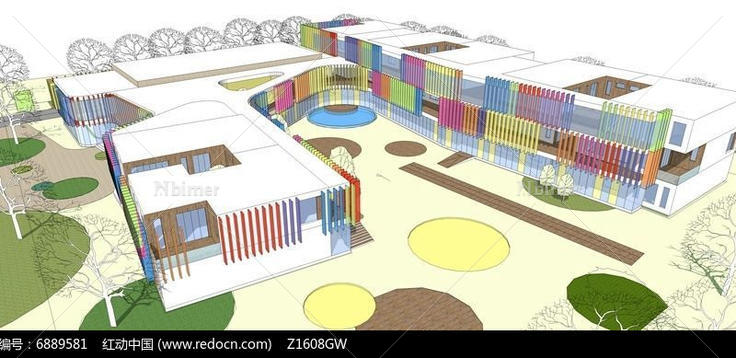 现代彩色系幼儿园建筑模型设计