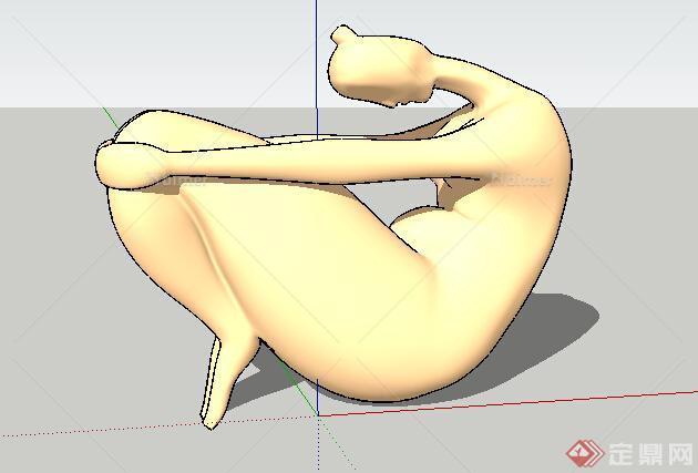 现代风格一个抽象卧着人体雕塑小品设计SU模型