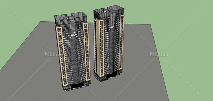 现代高层住宅楼(77077)su模型下载