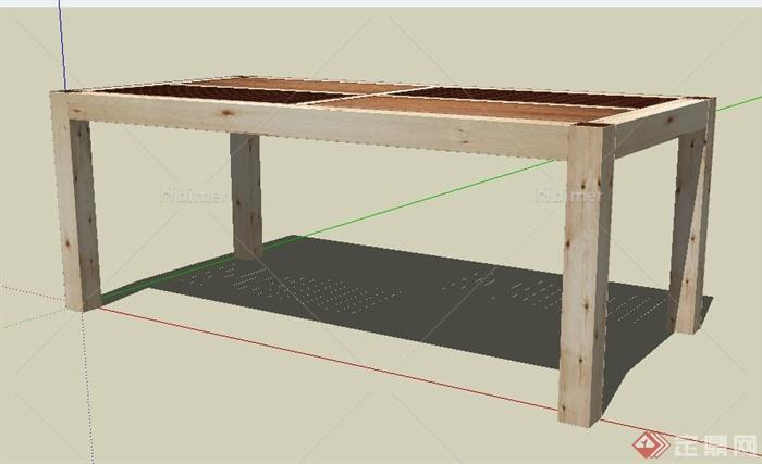 木材拼接餐桌咖啡桌Su模型[原创]